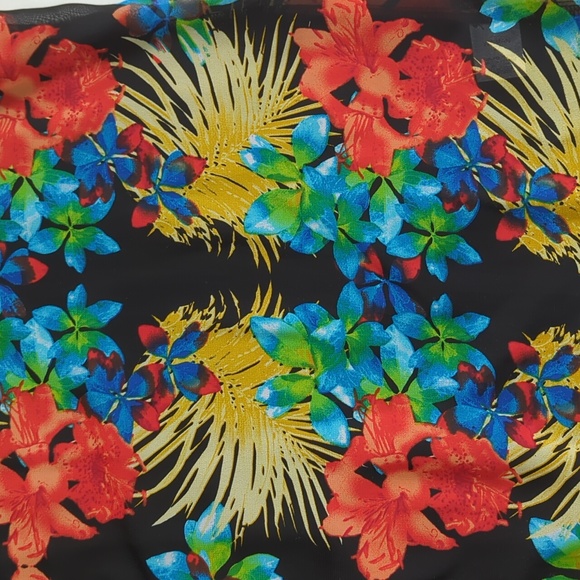 Roz & Ali Floral Sheer Button Down Tropical Blouse Woman 2X Black Blue - Picture 7 of 16